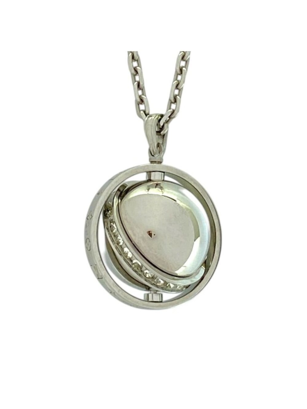 Louis Vuitton Pendant LV Globe Necklace Silver Crystal Metal Gorgeous